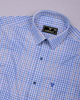 Tidal Blue With Cream Check Formal Cotton Shirt