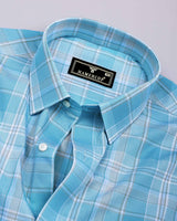 Celeste Blue With Cream Check Cotton Shirt