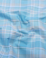 Celeste Blue With Cream Check Cotton Shirt