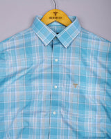 Celeste Blue With Cream Check Cotton Shirt