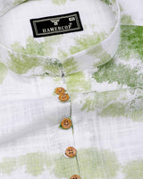 Green With White Printed Cotton Shirt Style Kurta