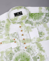 Green With White Printed Cotton Shirt Style Kurta