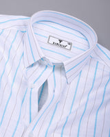 Blue With Brown Stripe White Linen Cotton Shirt
