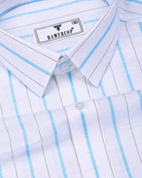 Blue With Brown Stripe White Linen Cotton Shirt