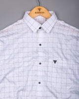Flour White With Black Check Premium Giza Shirt