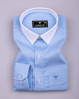 Skyblue With White Stripe Cotton Designer Shirt
