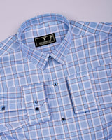 Depths Blue With Cream Check Premium Giza Cotton Shirt