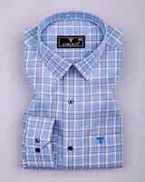 Depths Blue With Cream Check Premium Giza Cotton Shirt