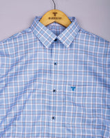 Depths Blue With Cream Check Premium Giza Cotton Shirt