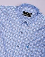 Depths Blue With Cream Check Premium Giza Cotton Shirt