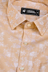 Brown floral printed jacquard cotton shirt