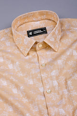 Brown floral printed jacquard cotton shirt