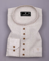 Khaki Cream Solid Linen Cotton Shirt Style Kurta