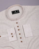 Khaki Cream Solid Linen Cotton Shirt Style Kurta