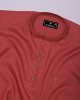 Libra Red Solid Linen Cotton Shirt Style Kurta