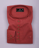 Libra Red Solid Linen Cotton Shirt Style Kurta