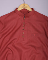 Libra Red Solid Linen Cotton Shirt Style Kurta