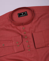 Libra Red Solid Linen Cotton Shirt Style Kurta