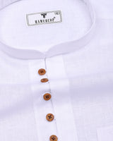 Libra White Solid Linen Cotton Shirt Style Kurta