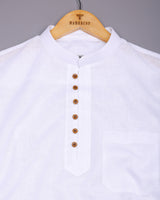 Libra White Solid Linen Cotton Shirt Style Kurta