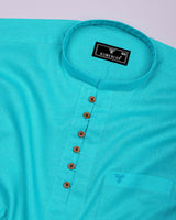 Libra Turquoise Blue Solid Linen Cotton Shirt Style Kurta