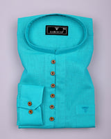 Libra Turquoise Blue Solid Linen Cotton Shirt Style Kurta