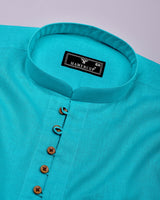 Libra Turquoise Blue Solid Linen Cotton Shirt Style Kurta