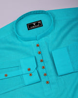 Libra Turquoise Blue Solid Linen Cotton Shirt Style Kurta