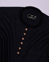 Libra Black Solid Linen Cotton Shirt Style Kurta