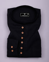 Libra Black Solid Linen Cotton Shirt Style Kurta