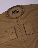Libra Brown Solid Linen Cotton Shirt Style Kurta
