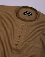 Libra Brown Solid Linen Cotton Shirt Style Kurta