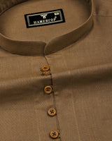 Libra Brown Solid Linen Cotton Shirt Style Kurta