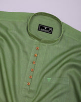 Libra Green Solid Linen Cotton Shirt Style Kurta