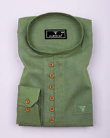 Libra Green Solid Linen Cotton Shirt Style Kurta