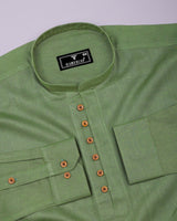 Libra Green Solid Linen Cotton Shirt Style Kurta