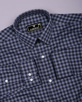 Rich Black With Gray Houndstooth Check Formal Cotton Shirt