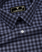 Rich Black With Gray Houndstooth Check Formal Cotton Shirt