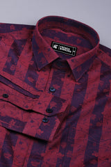 Rusty red floral printed jacquard cotton shirt