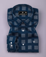 Elfen Blue With Glitter Box Printed Cotton Shirt