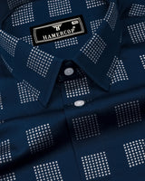 Elfen Blue With Glitter Box Printed Cotton Shirt