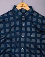 Elfen Blue With Glitter Box Printed Cotton Shirt