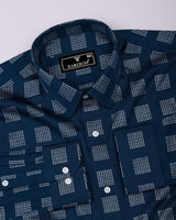 Elfen Blue With Glitter Box Printed Cotton Shirt