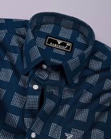 Elfen Blue With Glitter Box Printed Cotton Shirt
