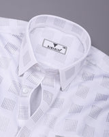 Elfen White With Silver Glitter Box Printed Cotton Shirt