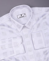 Elfen White With Silver Glitter Box Printed Cotton Shirt