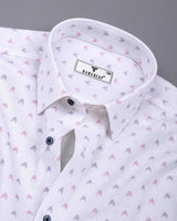 Novara White With Pink Python Shaped Dobby Cotton Shirt