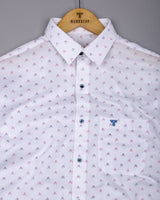 Novara White With Pink Python Shaped Dobby Cotton Shirt