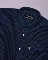 Sultry Blue With Yellow Printed Dobby Cotton Shirt