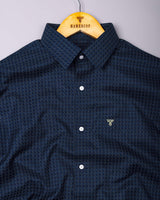 Sultry Blue With Yellow Printed Dobby Cotton Shirt